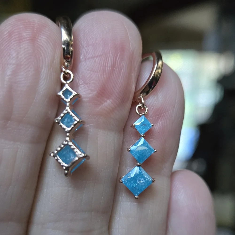 Aquamarine Elegant Blue sterling & gold Earrings - Picture 7 of 8